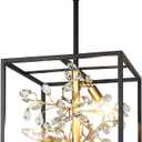 CNRATYE Large Black and Gold Lantern Chandelier, 4-Light Modern Farmhouse Pendant Lighting for Kitchen Island, Rustic Hanging Cage Light Fixture for Dining Room Entryway Living Room Hallway
