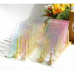 Lanyani 12 Sheets Iridescent Clear Textured Stained Glass Sheets for Crafts, 4x6 inch Cathedral Art Glass Packs for Mosaic Work