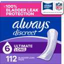 Always Discreet Adult Incontinence Pads for Women, Drier, 6 Drop Long Length, Extra Heavy Absorbency, Pads for Bladder Control Management, Bladder Leaks, & Postpartum Pads, 112ct