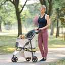 Carlson Pet Products Stroller, Includes 360 Degree Front Wheel Swivel, Rear Wheel Breaks, Reflective Trim, Mesh Panels, Umbrella and Mesh Canopy, Khaki