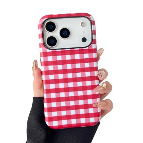 branple Compatible with iPhone 17 Pro Case, Cute Simple Checkered Phone Case for Women, Shockproof Slim Soft TPU and Hard PC Protective Cover Compatible with iPhone 17 Pro 6.3", Red