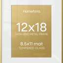 Homeforia 12x18 Picture Frame Gold, High End Metal 12x18 Poster Frames with Mat 8.5x11 Photo, 12 x 18 Gold Frame Matted to 8.5 by 11 Print, 18x12 Thin Hanging Frame, Tempered Glass, Wall Kit, Set of 1