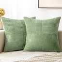 MIULEE Sage Green Corduroy Pillow Covers Pack of 2 Boho Decorative Spliced Throw Pillow Covers Soft Solid Couch Pillowcases Cross Patchwork Textured Cushion Covers for Living Room Bed Sofa 16x16 inch