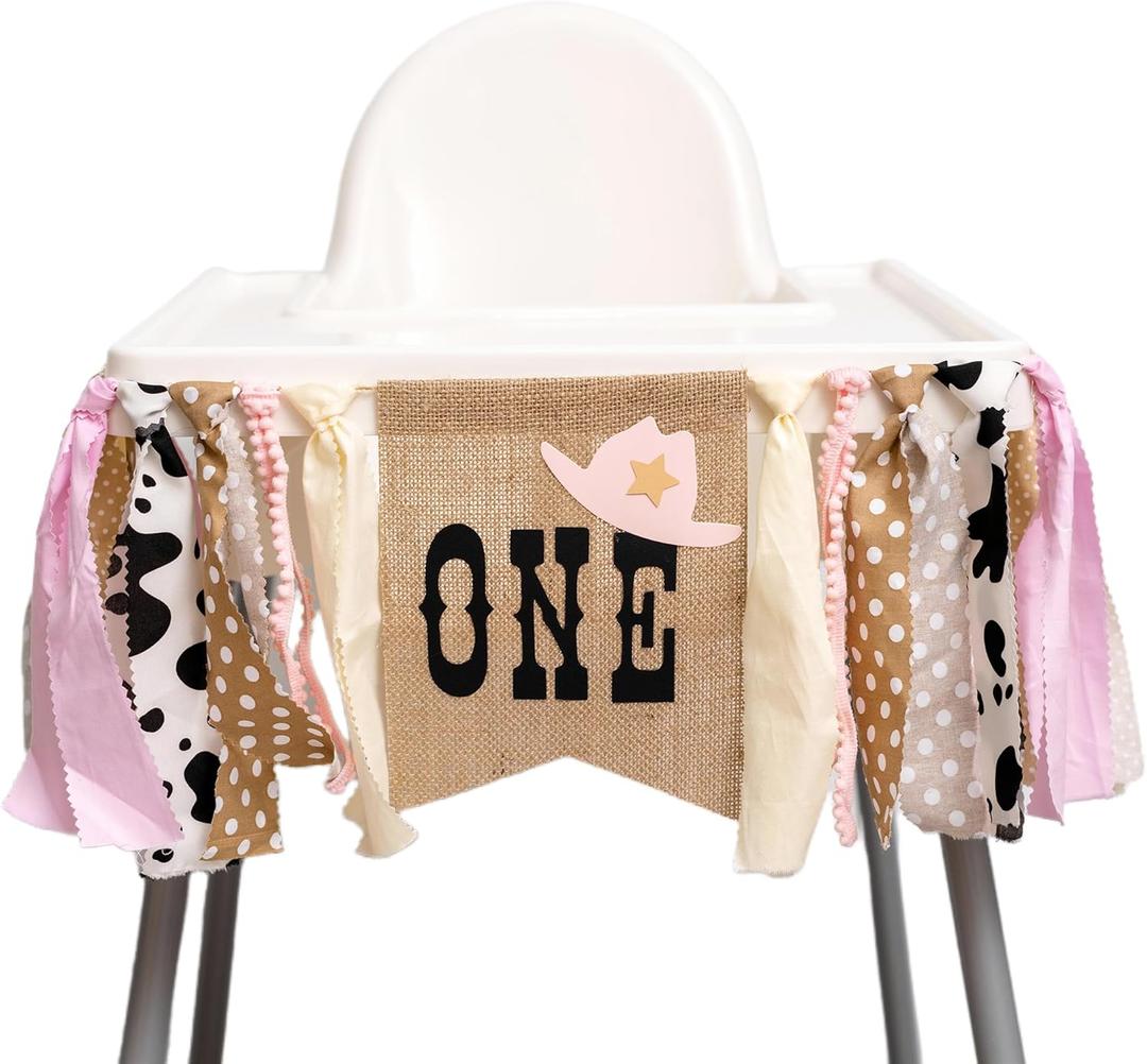Cowgirl Highchair Banner 1st Birthday - My First Rodeo High Chair Banner, First Rodeo Birthday Decorations Party Supplies for Party, Anniversary, Photo Props (Pink)