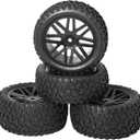 OD 88mm/3.46"12mm Hex Wheel Rims Rubber Tires with Sponge Replacement for 1/10 RC Off-Road Buggy Car,Black