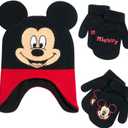 Disney Boys Mickey Mouse Winter Hat and 2 Pair Mitten or Gloves Set (Age 2-7) (Mickey Ears Mitten Red/Black)