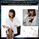 Yahenda 5 Pcs Halloween Costume Women Black Bob Wigs Skirt Thigh High Stockings Shirts Cuff Links for Halloween Cosplay (L)
