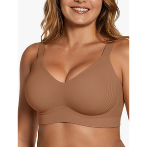 OEAK Womens Wireless Seamless Bras Full Coverage Supportive Lounge Bra Push Up Plus Size Everyday Bra Comfortable Tshirt Bras, Color: Brown, Size: 3XL