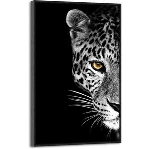 Framed Leopard Canvas Wall Art: Large Nature Wild Cheetah Print Picture Majestic Animal Portrait Painting Modern Black and White Wildlife Artwork for Living Room Office (36"L x 24"W)