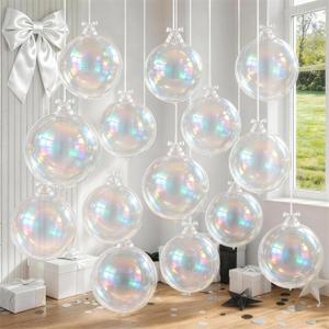 14 Pcs Iridescent Round Foil Balloons 22/15/10 Holographic 4D Ball Balloons Clear Balloon Ornament Mylar Balloon for Girls Mermaid Under The Sea Rainbow Birthday Wedding Disco Party Decoration