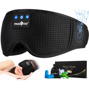MUSICOZY Sleep Headphones Masks, Headphones Masks for Sleeping Wireless Music Mask, Bluetooth Sleep Eye Mask for Sleeping for Side Sleepers Men Women with Speakers Cool Tech Gadgets Gifts, Black