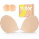 Niidor Adhesive Bra Sticky Invisible Push Up Bra for Women, Reusable Silicone Bra Strapless Backless with Nipple Covers for Wedding Party Dress Nude, Cup Size C½