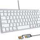 Ultra-Slim Wired Keyboard for Apple, USB & Type-C Conversion Cable, 78 Scissor Keys, Media Hotkeys, Compatible with MacBook, iMac, Mac mini, Mac Pro, Laptop Computers, Windows Desktop PC, Silver