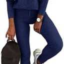 CHICME 2 Piece Lounge Outfit Long Sleeve Knit Pullover Tops Drawstring Pants Set Tracksuit Sweatsuit (M, Blue)