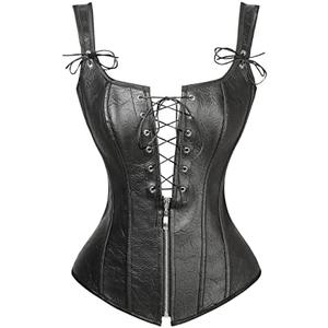 Charmian Women's Renaissance Lace Up Vintage Boned Bustier Corset with Garters, S