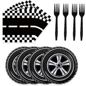 72 Pcs Race Car Paper Plates and Napkins - Disposable Party Plates and Napkins Tableware Set for Boys Birthday or Baby Shower (Race Car)