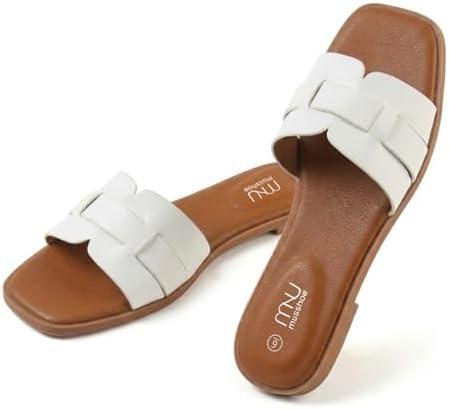 MUSSHOE Clear Flat Sandals for Women: Soft Transparent Wide Strap Slip on Shoes - Comfortable Cushioned Open Toe Flats for Summer Beach, Size 7