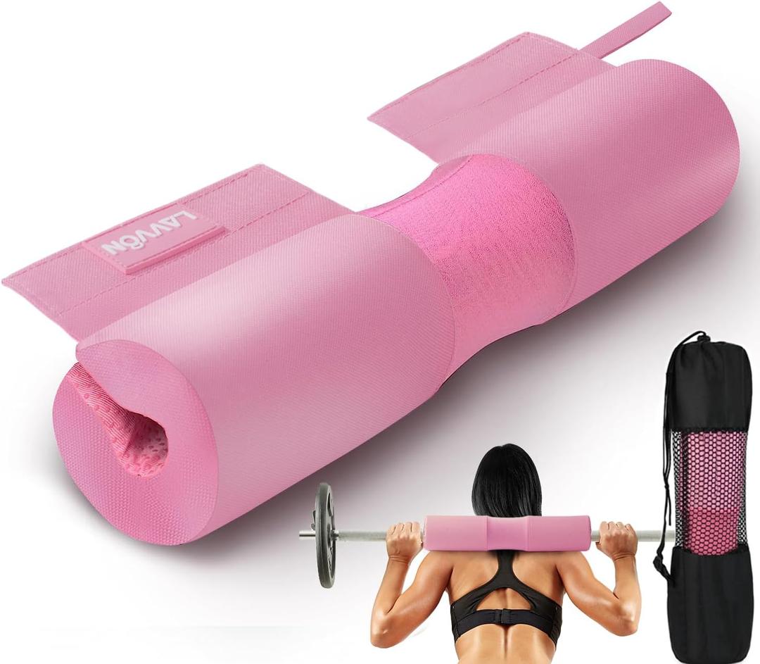 Barbell Squat Pad Nylon Padding AntiSlip- Thick Foam Barbell Pad for Squats Cushion, Lunges&Bar Padding for Hip Thrusts - Standard Weight Bar Pad - Provides Cushion to Neck Shoulders Training (Pink)