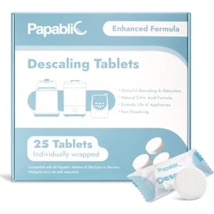 Papablic Descaling Tablets, 25 Count Compatible with Baby Brezza, Momcozy, Bottle Washer, Warmer, Sterilizer & Formula Maker Removes Milk & Limescale for Better Performance