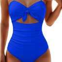 Tempt Me Women Sexy Cutout One Piece Swimsuits Tummy Control High Waisted Halter Front Tie Knot Bathing Suit (Small, Royal Blue)