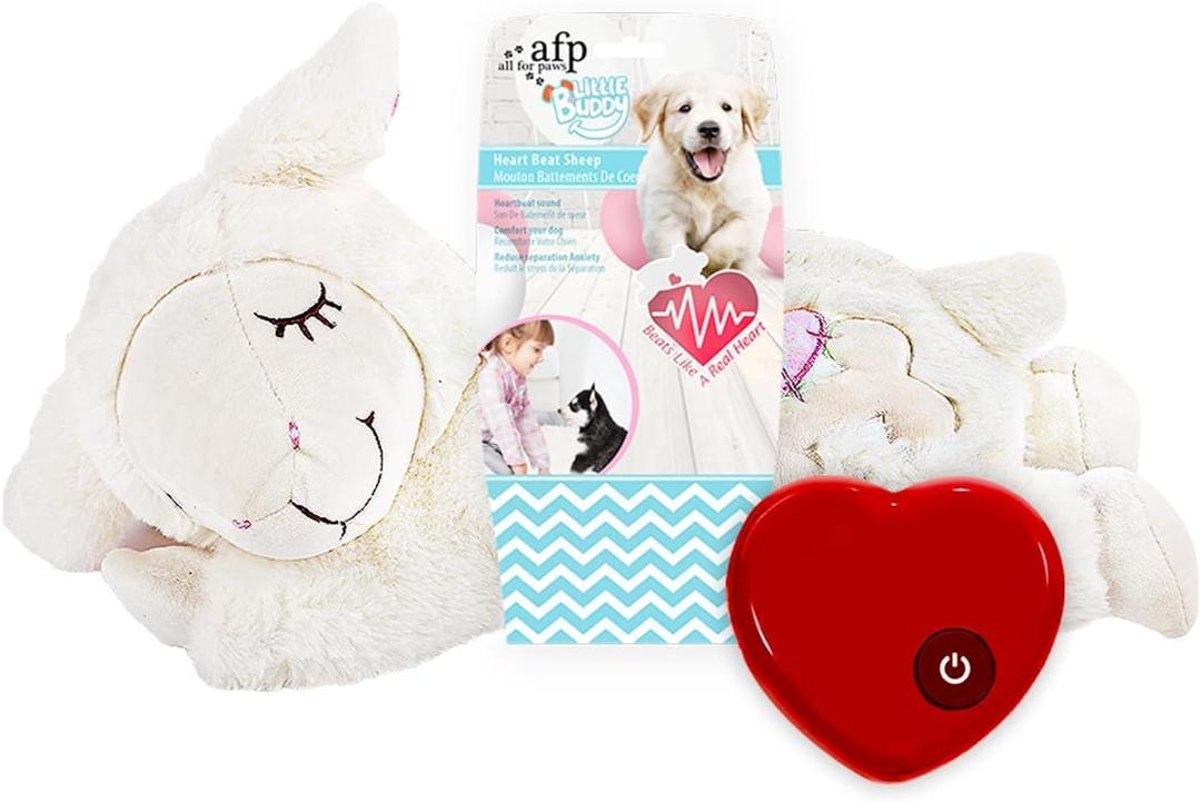 ALL FOR PAWS Heartbeat Dog Toy for Puppy - Dog Anxiety Relief & Behavioral Training | Puppy Heartbeat Stuffed Animal Plush Toy | Perfect for Dog Sleep Aid (Beige Sheep)