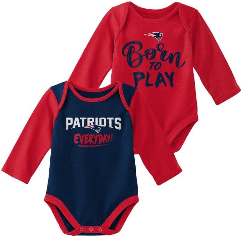 Outerstuff NFL Newborn Infants Little Player 2 Piece Long Sleeve Onesie Creeper Bodysuit Set (0-3 Months, New England Patriots)