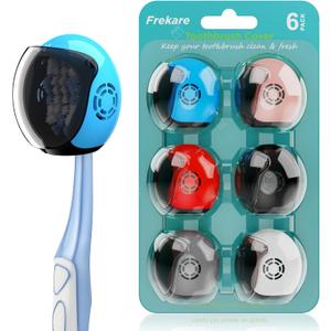 Helmet Toothbrush Covers Caps, Toothbrush Head Protector for Household Travel, Fits Most Manual and Electric Toothbrushes, 6 Count (Black, White, Grey, Blue, Pink, Red)