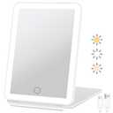 FUNTOUCH Rechargeable Travel Makeup Mirror with 72 Led Lights, Portable Lighted Beauty Mirror, 3 Color Lighting, Dimmable Touch Screen, Tabletop LED Folding Cosmetic Vanity Mirror (White)