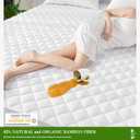 UNILIBRA Twin Mattress Pad Waterproof Rayon Made from Bamboo, Fitted Deep Pocket Mattress Cover fits 6''-19'', Breathable Quilted Mattress Protector, White