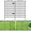 5 Panel No Dig Decorative Garden Fence with Gate - 48in H x 11.4 ft L, Tall Animal Barrier for Dogs Rabbits, Rustproof Metal Wire Panels for Yard, Patio, and Outdoor Border Use