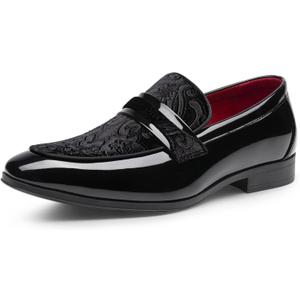 Bruno Marc Men's Tuxedo Patent Loafers Classic Velvet Slip-on Dress Shoes (9.5)
