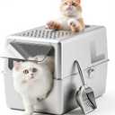 Large Enclosed Stainless Steel Litter Box with Lid, 19.7"x13.8"x13.8" High Sided Metal Cat Litter Box for Indoor Cats, Covered Dog Proof Kitty Litter Pan, Odor Free Tray, Non Sticky, L