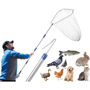Chicken Catching Net ,Chicken Catcher Leg Hook , Extendable from 33" to 75.5" Made of Stainless Steel Tube Suitable for Catching Small Duck, Goose, Bird, Skunk Bat and Fishnet etc,15.3 x 23.2 Inch Net