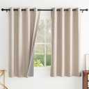 PONY DANCE Black Out Curtains 63 inch Long, 100% Thermal Insulated Grommet Blackout Linen Drapes for Bedroom Living Room, Noise Reducing Window Treatment Drapes, 52" W x 63" L, Beige/Ivory, 2 Panels