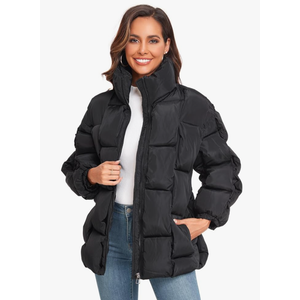 Epsion Womens Winter Casual Puffer Jacket Padded Long Sleeve Full Zipper Stand Collar Pockets Quilted Coats Outwear XL