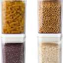 Airtight Food Storage Containers 4 Pack, White Plastic Kitchen Canisters with One-Touch Press Seal Lids, Leak Proof Pantry Organizers for Dry Fruits, Snacks, Sugar, Pasta, 1.2L / 40.5oz