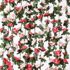 MARTINE MALL Flower Garland - 5 Strand 41Ft Rose Vines for Bedroom Decor, Pink Rose Floral Garland for Table, Birthday, Wedding, Party, Garden Wall Decor
