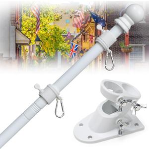 Flag Pole for Outside House - 5ft Heavy Duty Stainless Steel Flagpole Kit with Metal Holder Bracket, Tangle Free Weatherproof for Outdoor Porch Garage Fence -White