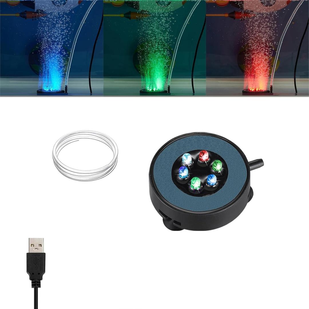 Carefree Fish Aquarium USB LED Light 2Inch Air Stone Timer with 3Ft Slicone Tubing Fish Tank Bubbler or Freshwater and Saltwater Fish Tank（Not Included Air Pump）
