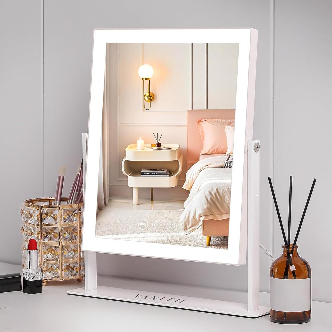 VANITII Vanity Mirror with Lights LED Lighted Makeup Mirror with Magnification 9x12 Hollywood Mirror 3 Color Lighting 360 Rotation Smart Touch Control for Desktop Dormitory Bedroom