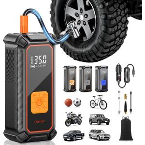 OlarHike Cordless Tire Inflator Portable Air Compressor, 150PSI Dual Mode, 5400mAh Auto Air Pump for Car Tires, Motorcycle, Bicycle, Gifts for Dad with LED Light & Digital Pressure Gauge (5400mAh+12V DC, 3-orange)