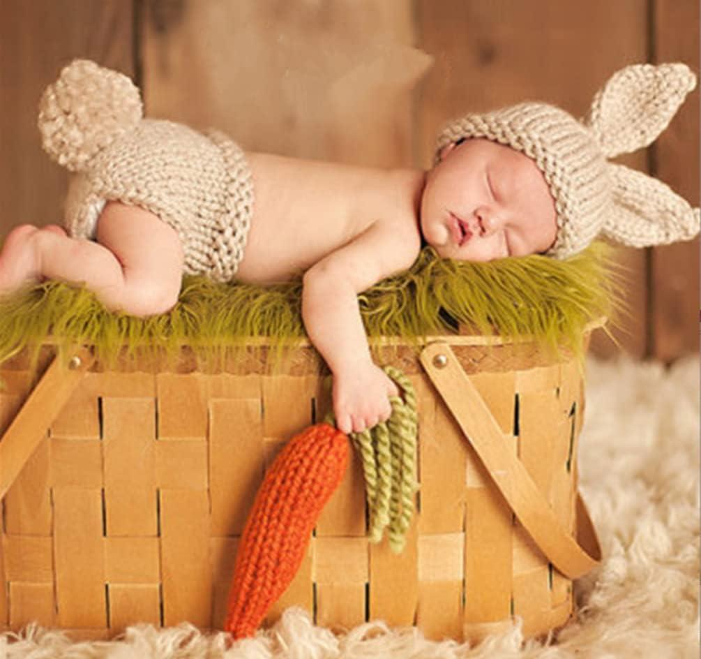 Vedory Newborn Baby Bunny Rabbit Crochet Knitted Photography Props Newborn Baby Outfits Diaper Costume