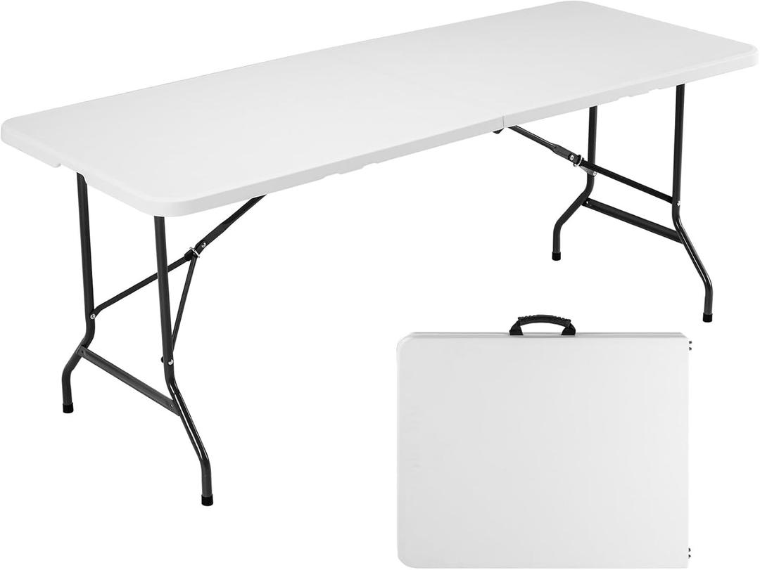 Sweetcrispy 6ft Plastic Folding Table Outdoor Indoor Heavy Duty Portable Desk with Carrying Handle for Camping Picnic Party (White)