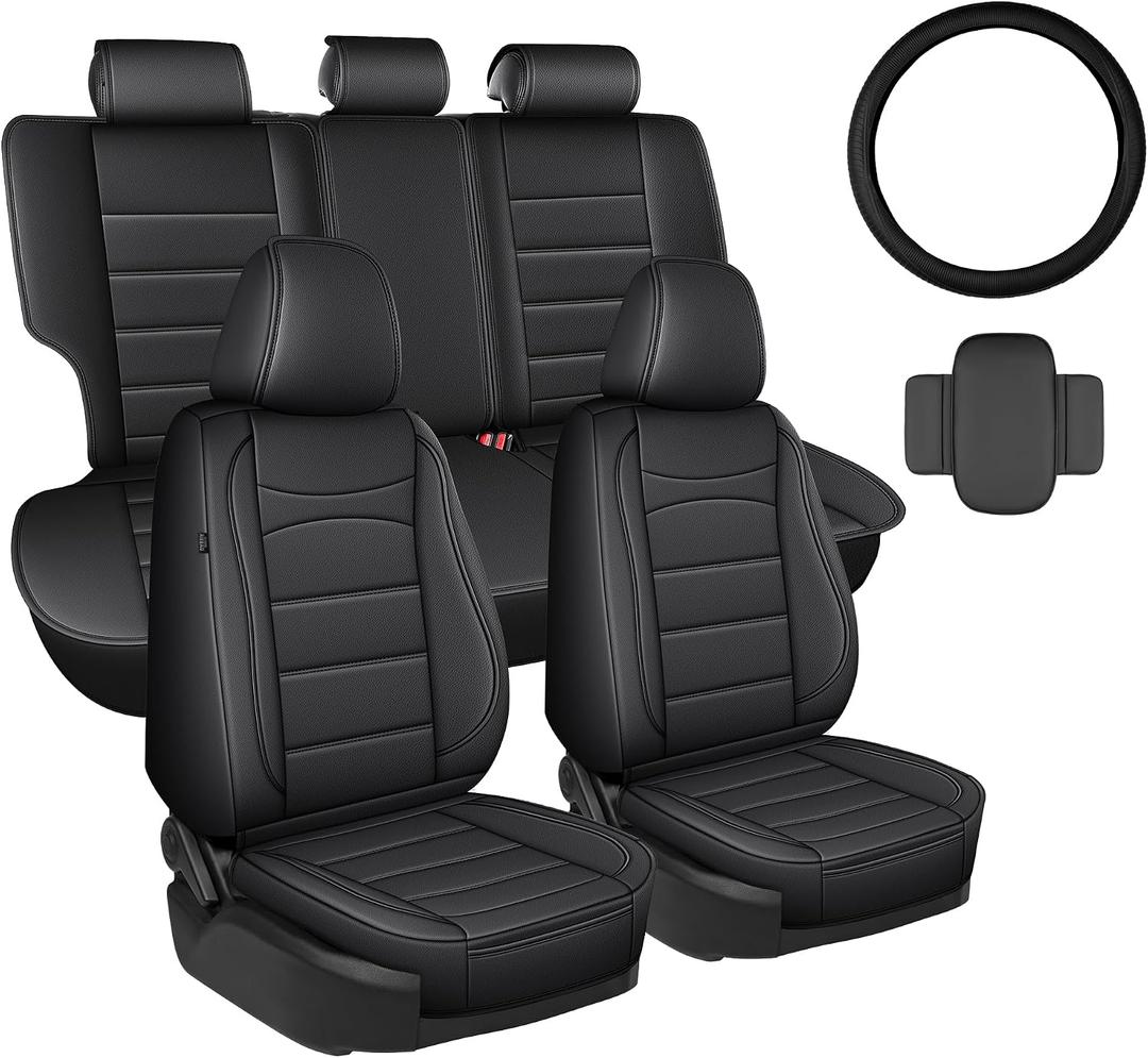 IKABEVEM RAV 4 Seat Covers Custom for Toyota RAV4 2019 2020 2021 2022 2023 2024 2025 LE,XLE,XLE Premium,Limited,Base,SE Full Set Luxury Faux Leather Seat Cover with Interior Accessories(Black)