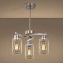 CNRATYE 3-Light Brushed Nickel Pendant Lighting for Kitchen Island, Hanging Dining Room Light Fixtures Over Table, Industrial Chandelier for Entryway Hallway Foyer Bedroom, Clear Glass Shade