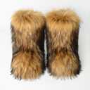 QMFUR Women's Furry Faux Fur Boots Fuzzy Fluffy Mid Calf Snow Boots Suede Warm Fur Lined Booties Flat Fashion Boots Size 41