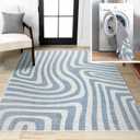 JONATHAN Y Machine Washable Blue/Cream Indoor Area Rug 3X5 ft, Maze Abstract Two-Tone Low-Pile for Living Room, Bedroom, Kitchen, Office, Easy-Cleaning, Pet-Friendly, Non-Shedding WSH309A-3, 2'11" x 5'