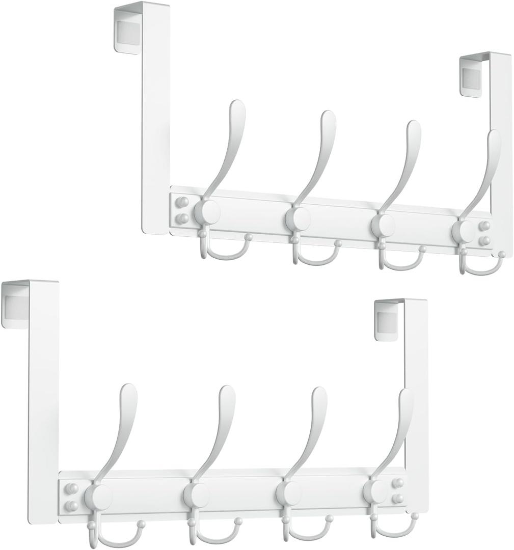 Over The Door Hooks Rustproof - 25lb Heavy Duty Over The Door Towel Rack, Door Hanger for Bathroom, Coat Rack Dorm Room Essentials (2Pack, White)