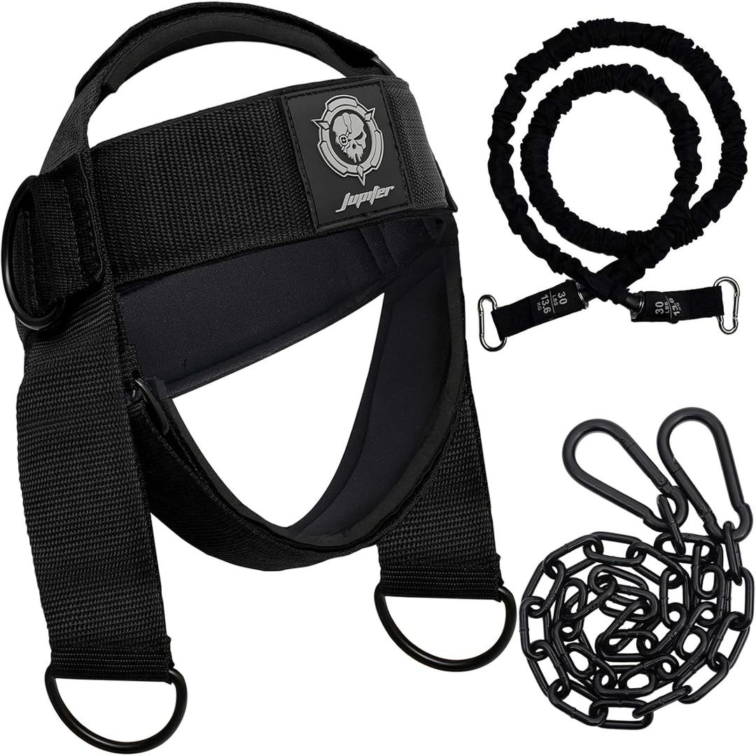 Neck Harness for Increases Neck Core Strength - Neck Exerciser with 30" Heavy Duty Steel Chain for Safely Lifting Weights Up to 280 lbs