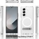 for Galaxy Z Fold 7 Case Compatible with MagSafe, Built-in Metal Kickstand & Strong Magnetic, Anti-Yellowing Non Slipping Out Phone Cover with Stand Slim fit Samsung Galaxy Z Fold7 (Clear)